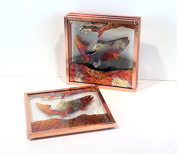 Copper Collage Coasters - Stream Fish